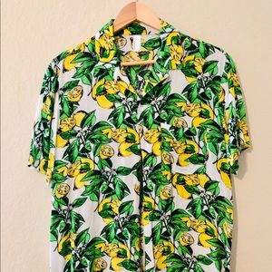 Lemon Print Short Sleeve Button Down Shirt